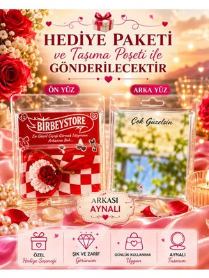 BirbeyStore Mini Buket Solmaz Çiçek Arkası Aynalı Model Kırmız Beyaz Sevgiliye Anlamlı Hediye