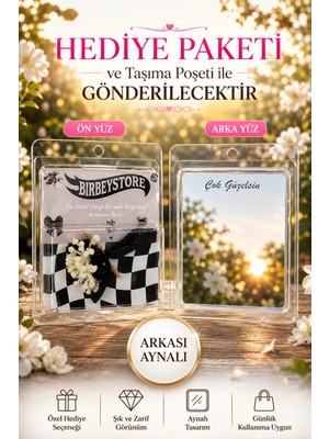 BirbeyStore Mini Buket Solmaz Çiçek Arkası Aynalı Model Siyah Beyaz Sevgiliye Anlamlı Hediye