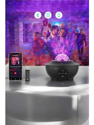 Çocuklara Özel Şarjlı Bluetooth Hoparlör Parti LED Lambası Yıldızlı Projeksiyon