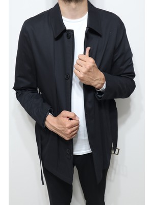 Marco Muratti Fistan Store Erkek Hakim Yaka Spor Kesim Rahat Kalıp Fermuar ve Düğme Kapamalı Yazlık Keten Mont ve Trençkot