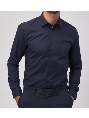 Nacar Store Erkek Lacivert Uzun Kol Slim Fit Klasik Gömlek