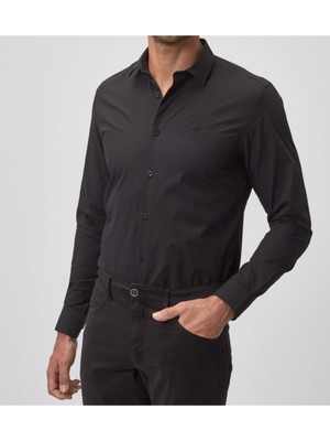 Nacar Store Erkek Siyah Uzun Kol Slim Fit Klasik Gömlek