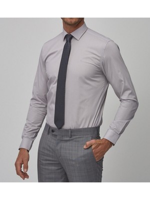 Nacar Store Erkek Gri Uzun Kol Slim Fit Klasik Gömlek