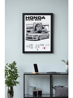 Honda Civic Ek9 Ahşap Çerçeveli Poster – Otomobil Tasarım Baskı