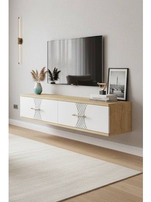 Yumedi Design TDA1232DB -Merve Duvara Montaj Tv Stand , Tv Sehpası 120CM Safirmeşe-Beyaz
