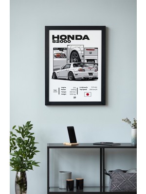 Honda S2000 Ahşap Çerçeveli Poster – Otomobil Tasarım Baskı