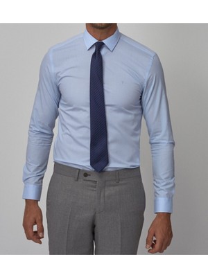 Nacar Store Erkek Mavi Uzun Kol Slim Fit Klasik Gömlek