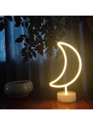 Sora Home Dekoratif Pilli Ay Tasarımlı 3D Neon LED Masa ve Gece Lambası