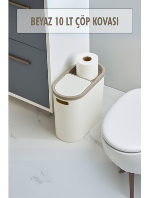 Beyaz Kapaklı Wc Kağıtlıklı Çöp Kovası & Ofis Çöp Kovası 10 Lt