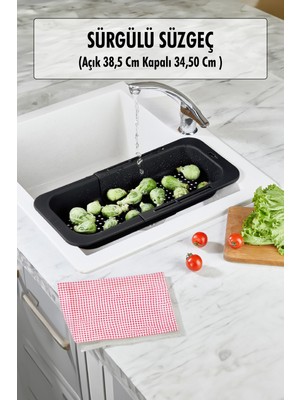 Lavoba Içi Sürgülü Açılır Kapanır Sebze Meyve Süzgeci Siyah (Açık 38,5 cm Kapalı 34,50