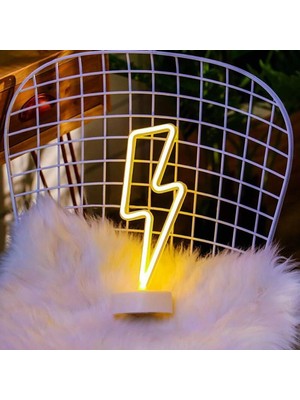 Sora Home Dekoratif Şimşek Şeklinde Pilli Neon LED Lamba Süs Masa Lambası