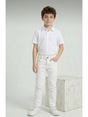 Nacar Store Erkek Çocuk 23 Nisan 29 Ekim Gösteri Kıyafeti Kısa Kol Gömlek ve Içten Bel Ayarlamalı Pantolon Takım
