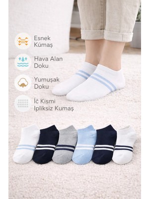 Hobins Sportswear & Company Çizgili Desenli Erkek Çocuk Patik Çorap %100 Pamuk 6 Çift Çok Renkli Kolej Çorabı
