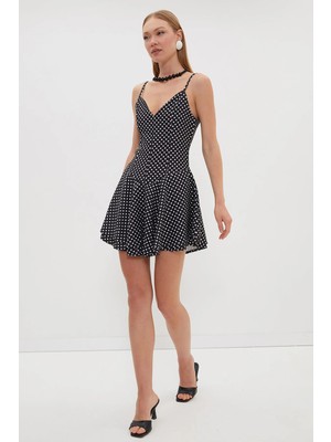 FullaModa Puantiyeli Askılı Mini Boy Elbise