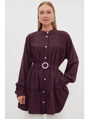 FullaModa Fullamodest Beli Kemerli Taşlı Tunik