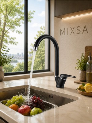 Mixsa Lüx Siyah Krom Detaylı Mutfak Bataryası Çift Su Girişli Premium Batarya