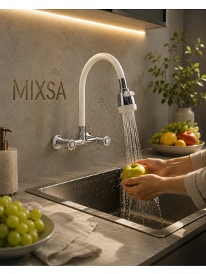 Mixsa Lüx Duvardan Klasik Volonlu Mutfak Bataryası Çift Su Girişli Oynar Borulu 2 Fonksiyonlu Batarya