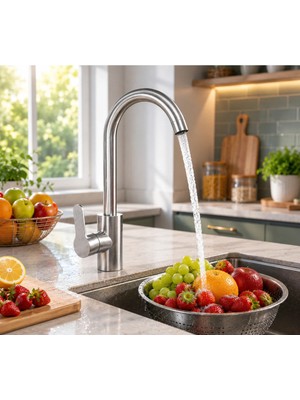 Mixsa Lüx Premium Inox Mutfak Bataryası Çift Su Girişli Eviye Bataryası Çeşmesi Musluğu