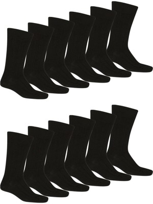 Nacar Store Erkek Siyah Pamuklu 12'li Paket Çorap
