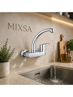 Mixsa Lüx Duvardan Çift Su Girişli Mutfak-Banyo Lavabo Bataryası Çeşmesi Musluğu