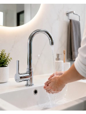 Mixsa Krom Lüx Gövde Premium Banyo Lavabo Bataryası Çift Su Girişli Batarya