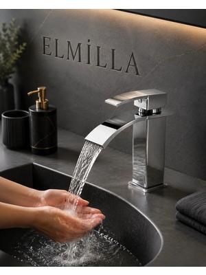 ELMİLLA Lüx Premium Krom Şelale Lavabo Bataryası Çift Su Girişli Modern Tasarım Batarya