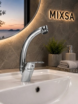 Mixsa Lüx 360 Döner Borulu Çift Su Girişli Lavabo Bataryası Çeşmesi Musluğu