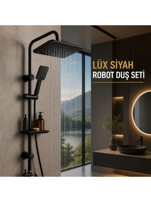 Mixsa Lüx Premium Siyah Robot Duş Seti Tepe Yağmurlama El Duşu Kare Siyah Robot Set