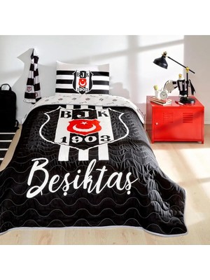 Lisanslı Beşiktaş Stripe Düz Pamuk-Polyester Yatak Örtüsü Seti, Çok Renkli, Tek Kişilik