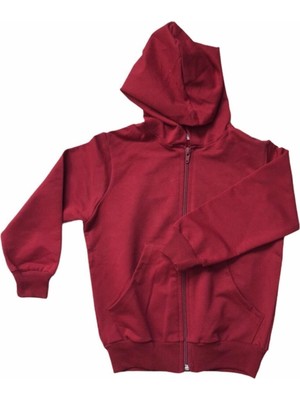 Nacar Store Unisex Çocuk Bordo 2 Iplik Likralı Kapüşonlu Hırka