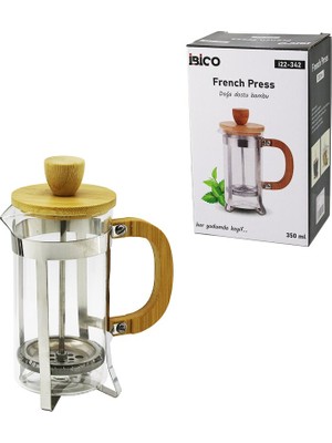French Press Metal Kafes - Bambu Sap Bambu Kapak 350ML Cam Bitki Süzgeçi