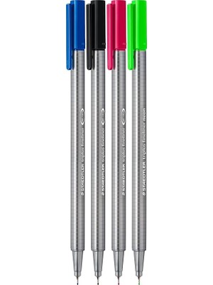 Triplus 0.3 mm Fineliner 4'lü Blister Set (334-3 Mavi, 334-2 Kırmızı, 334-9 Siyah, 334-501 Neon