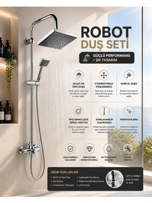 Mixsa Premium Lüx Krom Robot Duş Seti Fonksiyonlu Paslanmaz Çelik Kaliteli Malzeme Yağmurlama Kare Tepe Duş Seti