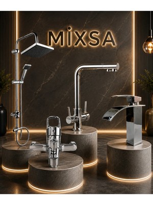 Mixsa Krom Robot Duş Seti 3 Yollu Premium Arıtmalı Mutfak Bataryası Lüx Banyo Bataryası Şelale Akışlı Lavabo Bataryası 4'lü Set