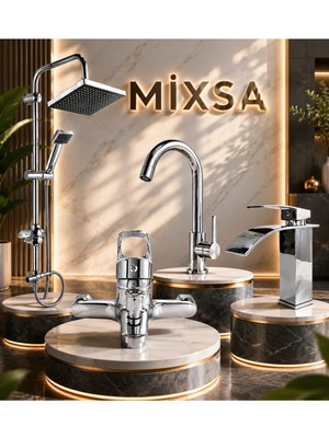 Mixsa Premium 4'lü Set Robot Duş Seti Krom Banyo Bataryası Lüx Mutfak Bataryası Şelale Akışlı Lavabo Bataryası 4'lü Set