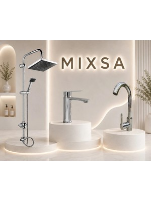 Mixsa Lüx Premium Duş Seti Krom 360° Döner Borulu Mutfak Bataryası Krom Lavabo Bataryası 3'lü Set Özel Seri