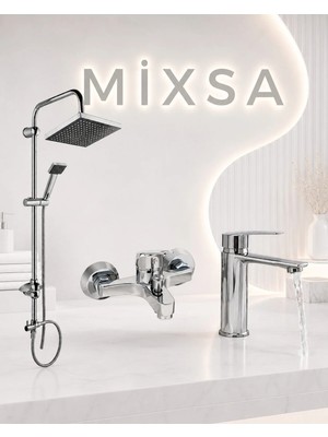 Mixsa Lüx Premium Krom Robot Duş Seti Banyo Bataryası Sabit Lavabo Bataryası 3'lü Set Modern Tasarım