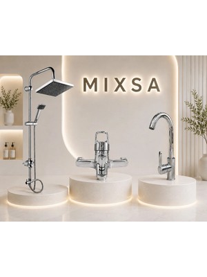 Mixsa Krom Robot Duş Seti Lüx Banyo Bataryası Premium 360° Döner Borulu Mutfak Bataryası 3'lü Set