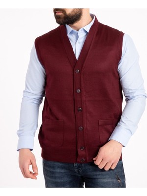 Nacar Store Erkek Bordo Ince Yün Triko Örgü Yelek