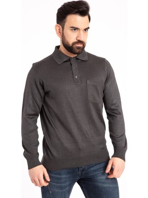 Erkek Füme Nacar Store Polo Yaka İnce Yün Triko Örgü Baba Kazak Günlük Stil ve Rahatlık