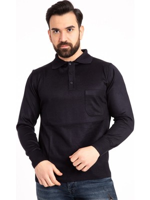 Nacar Store Erkek Lacivert Ince Yün Triko Örgü Polo Yaka Kazak