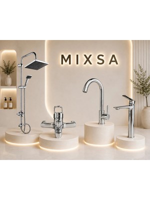 Mixsa Lüx Krom Robot Duş Seti Banyo-Mutfak Bataryası Çanak Lavabo Bataryası 4'lü Set Premium Tasarım