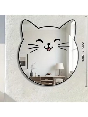 Ergün Collection Kırılmaz Pleksi Gülen Kedi Duvar Aynası - 35X35 cm Çocuk ve Bebek Odası Dekoratif Ayna