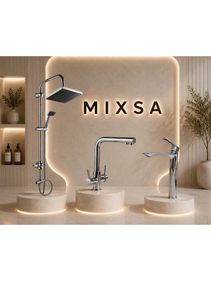 Mixsa Lüx Premium Krom Robot Duş Seti 3 Yollu Arıtmalı Mutfak Bataryası Çanak Lavabo Bataryası 3'lü Set