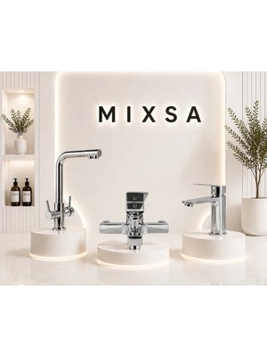 Mixsa Krom Lüx 3 Yollu Arıtmalı Batarya Lüx Kare Banyo Bataryası Premium Lavabo Bataryası 3'lü Set