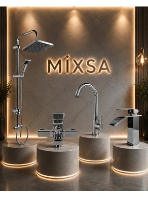 Mixsa Lüx Robot Duş Seti Premium Banyo Bataryası Mutfak-Lavabo Bataryası 4'lü Set Şık Tasarım Set Batarya Çeşmesi Musluğu