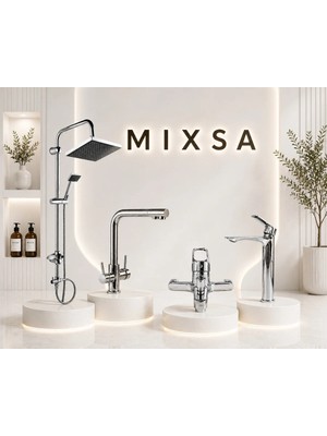 Mixsa Premium Krom Robot Duş Seti 3 Yollu Arıtmalı Batarya Lüx Banyo Bataryası Çanak Lavabo Bataryası 4'lü Set