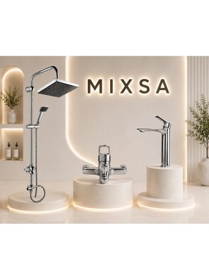 Mixsa Krom Robot Duş Seti Lüx Banyo Bataryası Premium Çanak Lavabo Bataryası 3'lü Set Çanak Lavabo Uyumlu Set
