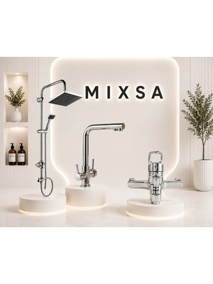 Mixsa 3'lü Premium Robot Duş Seti Banyo Bataryası ve 3 Yollu Arıtmalı Mutfak Bataryası 3'lü Set Şık ve Zarif Tasarım
