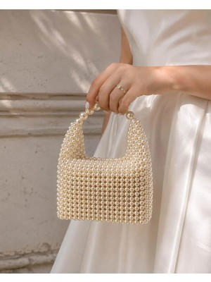 Ravinity Büyük Boy Luxury Gelin Çantası Incili Gelinlik Tamamlayıcı El Çantası